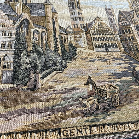 Rare Belgium Tapestry Brussels Bruges Gent Wall Hanging City Scene - Picture 11 of 13